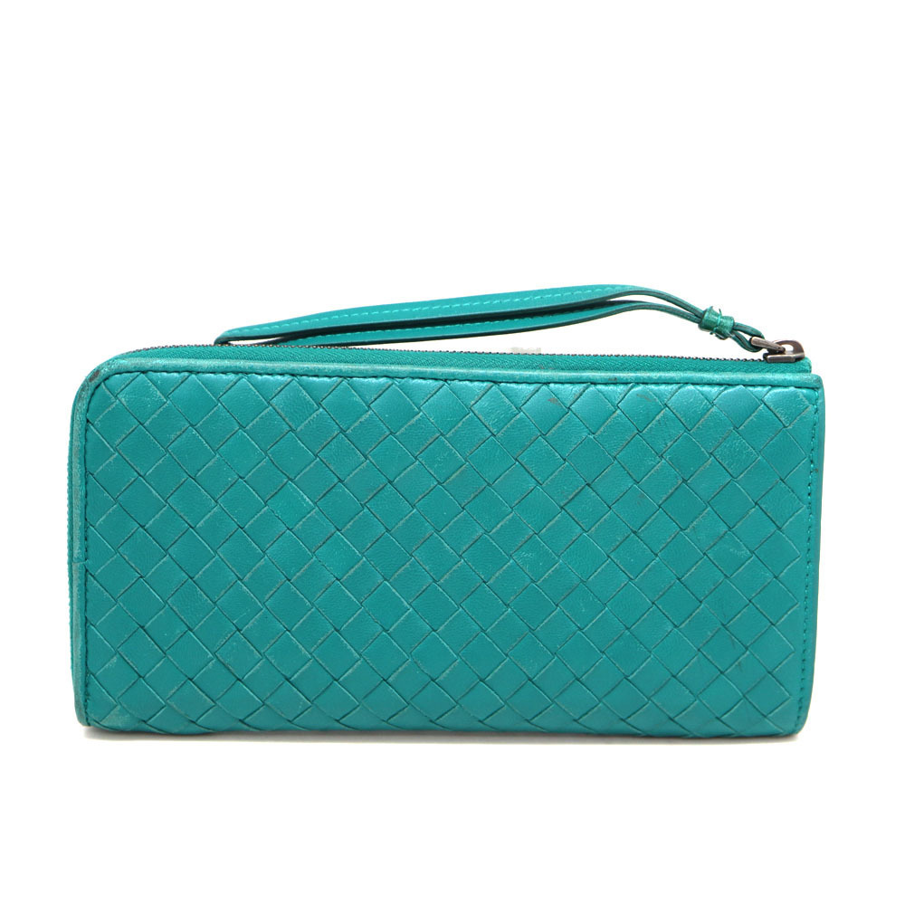 Bottega Veneta wallet L leather zipper intrecciato green long